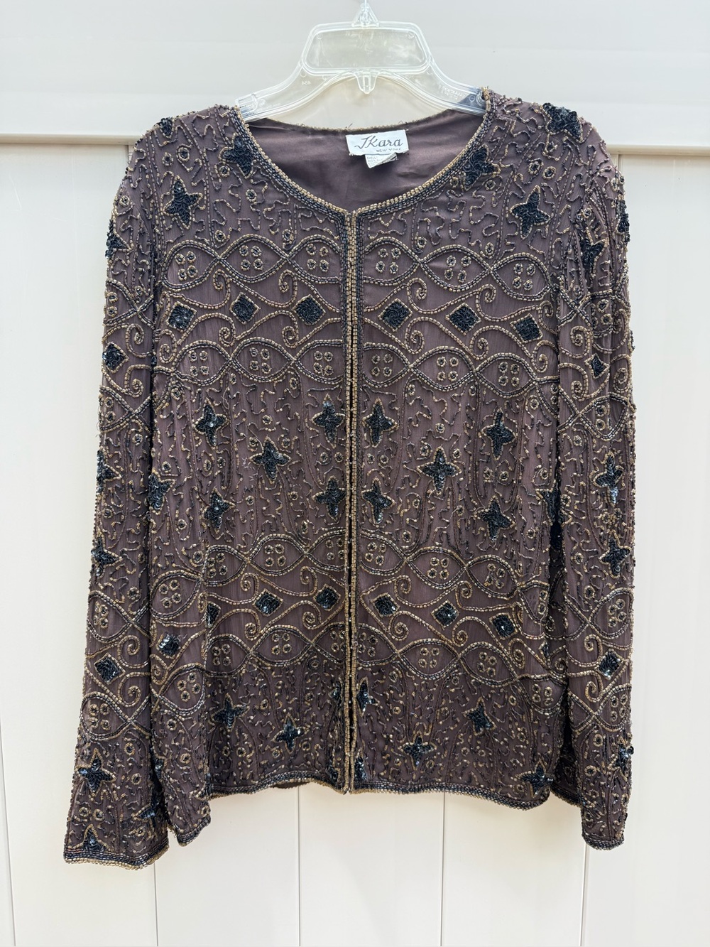 Vintage Beaded Silk Top Jacket Womens brown